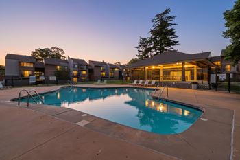 Sunset view of pool